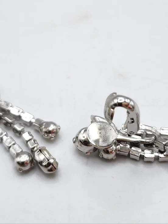 Vintage Crystal Dangle Rhinestone Clip-on Three Strand Sparkle Bling - Picture 8 of 8